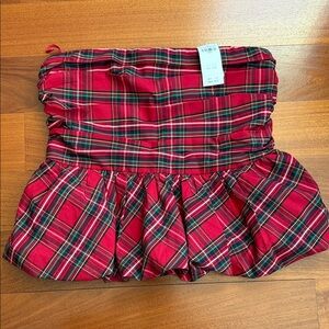 Red Plaid Strapless bubble Top NWT